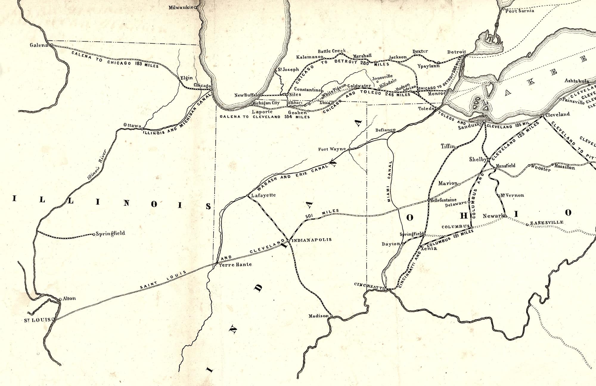 Map of railroads in 1850