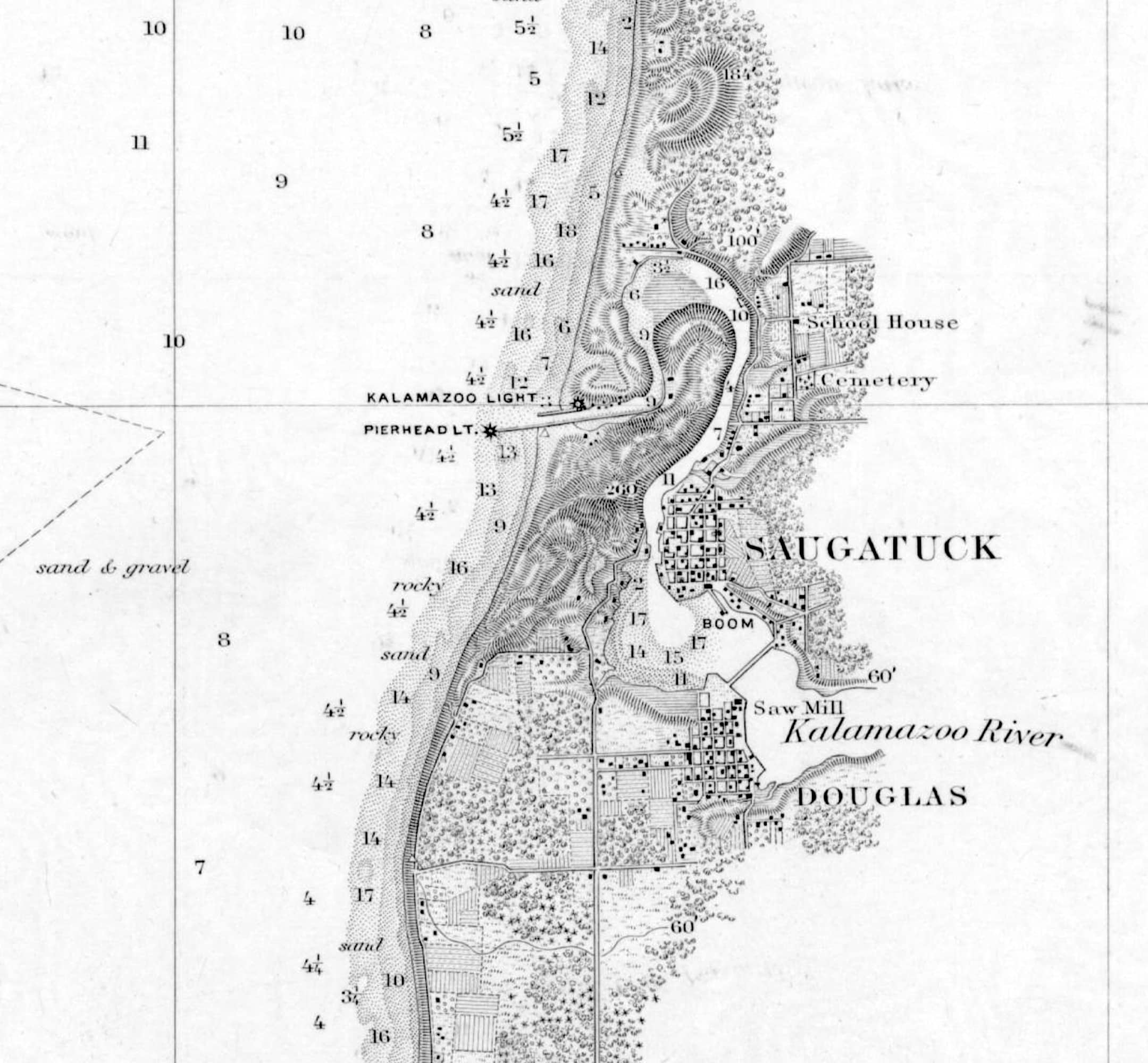 Saugatuck harbor on an 1895 nautical chart