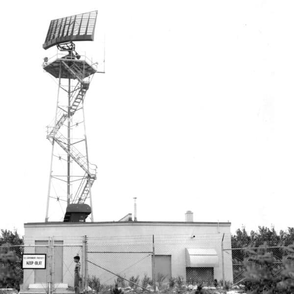 Radar tower and building, circa 1957 (edited)